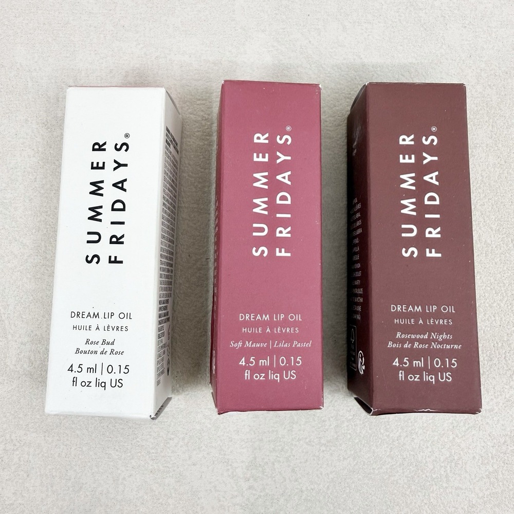 SUMMER FRIDAYS Dream Lip Oil Trio Rosebud Soft Mauve Rosewood Nights NEW